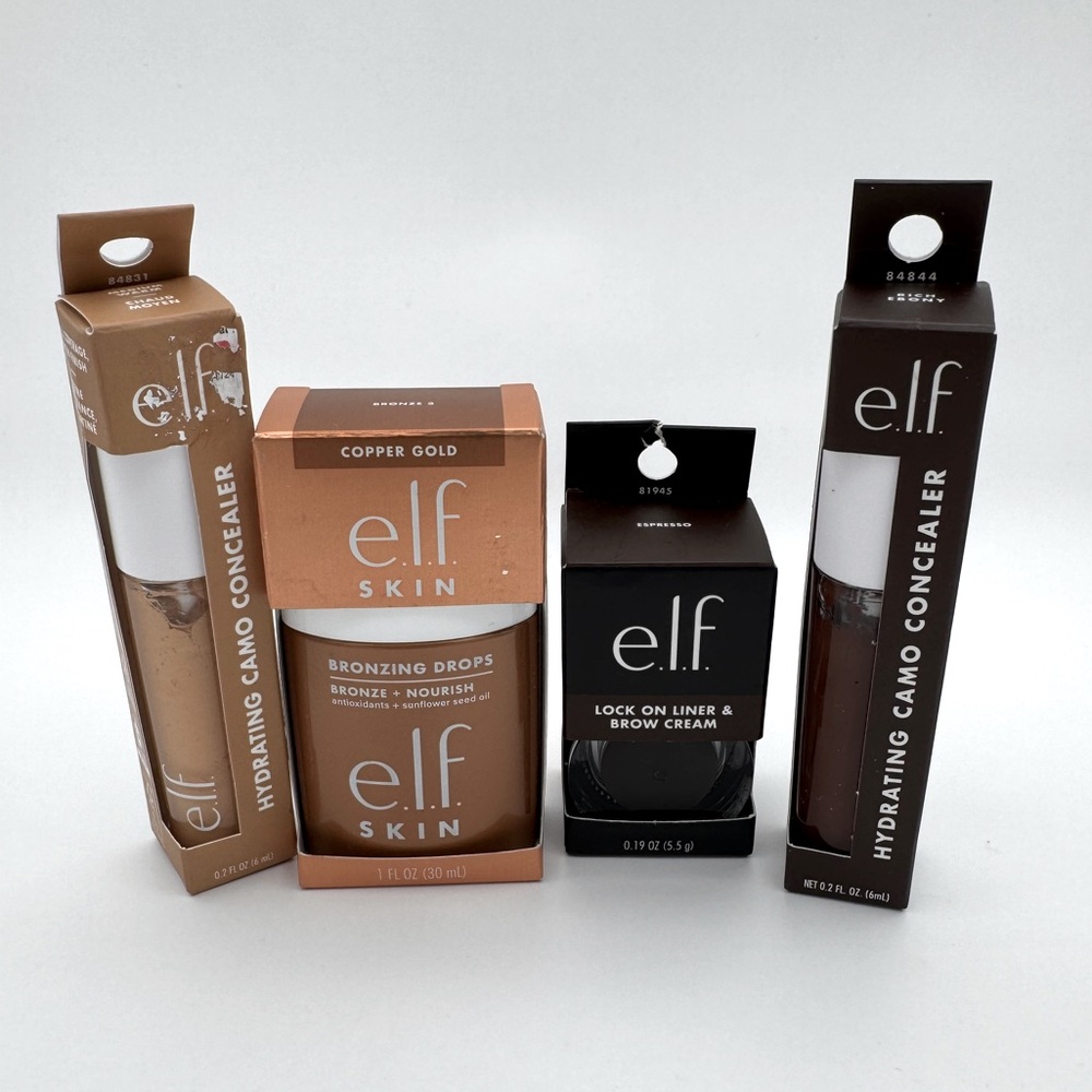 ELF Makeup bundle, 2 Hydrating Camo Concealer, Bronzer Drops, Liner & Brow Cream